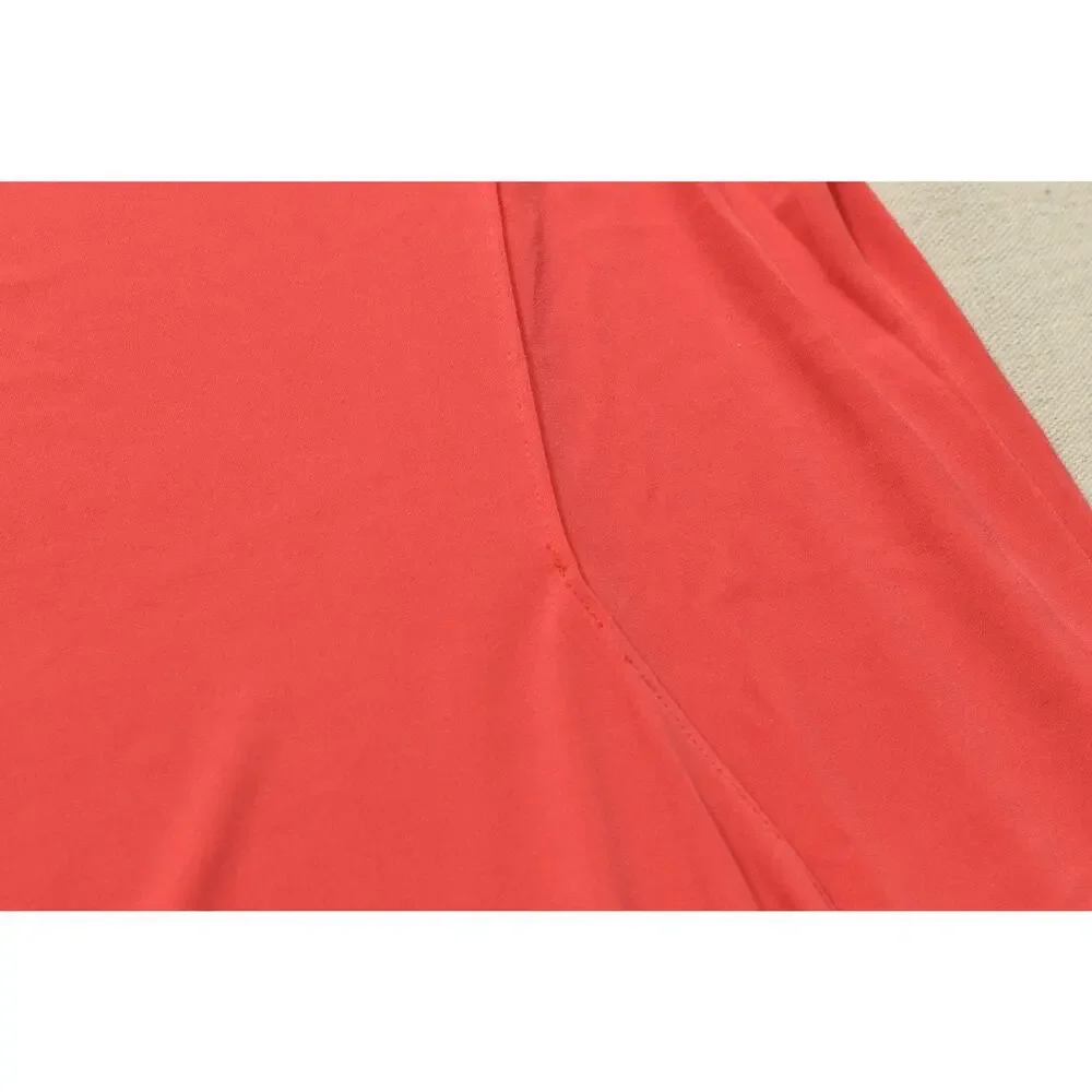 Chico's The Ultimate Tee Size 2 Coral Pink Asymmetrical Hem 3/4 Sleeve Top Polye